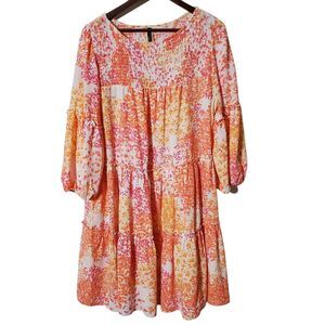 Julian Taylor Tiered Floral Mini Dress Size 22 Plus Puff Sleeve Colorful Womens